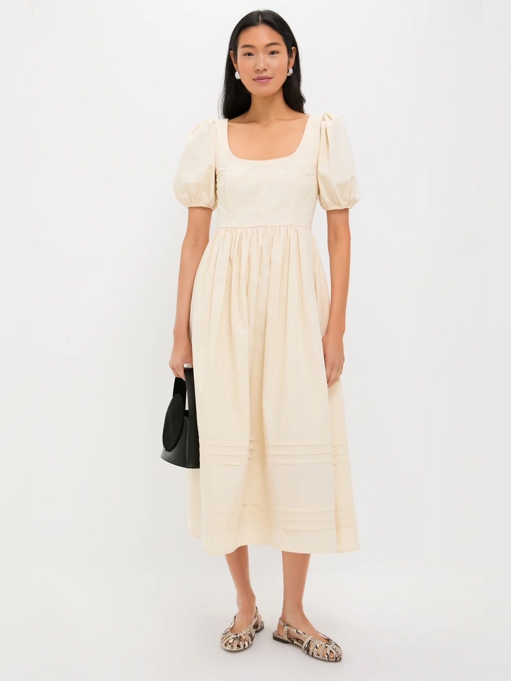 Tuckernuck Moon River Cream Puff Sleeve Cotton Bodice Midi Dress